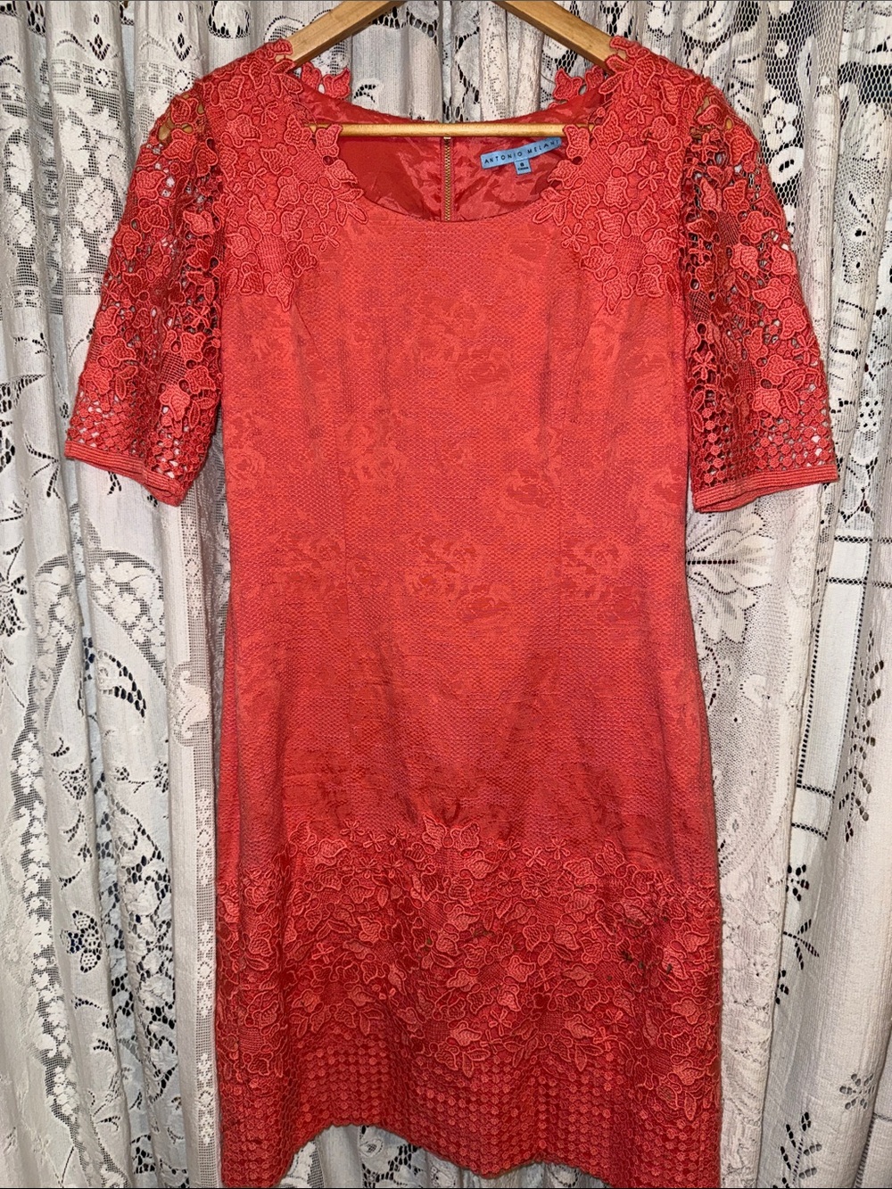 ANTONIO MELANI Coral Lace Midi Dress